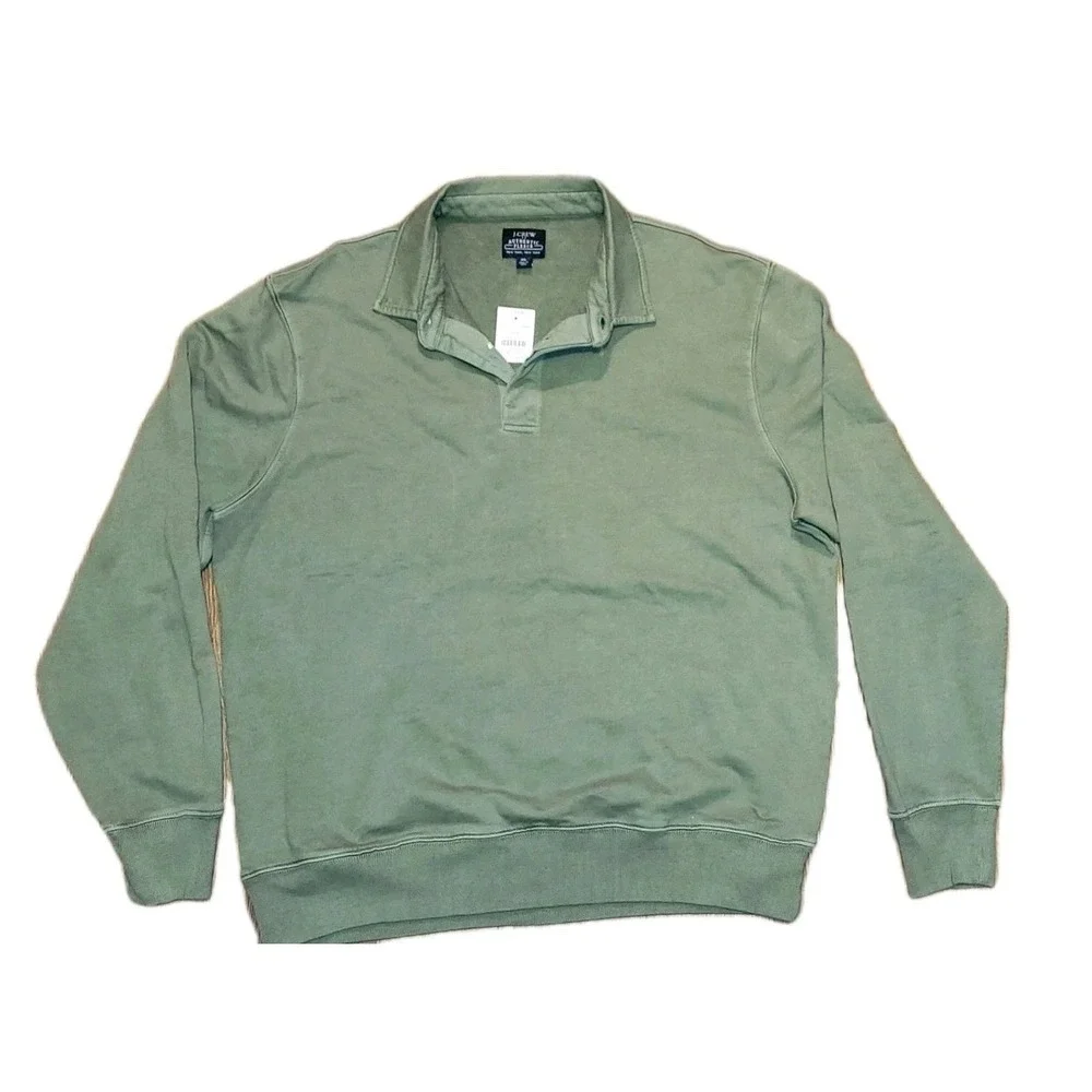 J.Crew NWT Rugby Pullover Cotton Fleece Button Collar Sweatshirt Green Mens XL